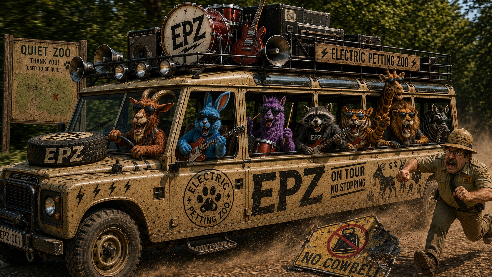 Electric Petting Zoo traveling in its safari tour truck